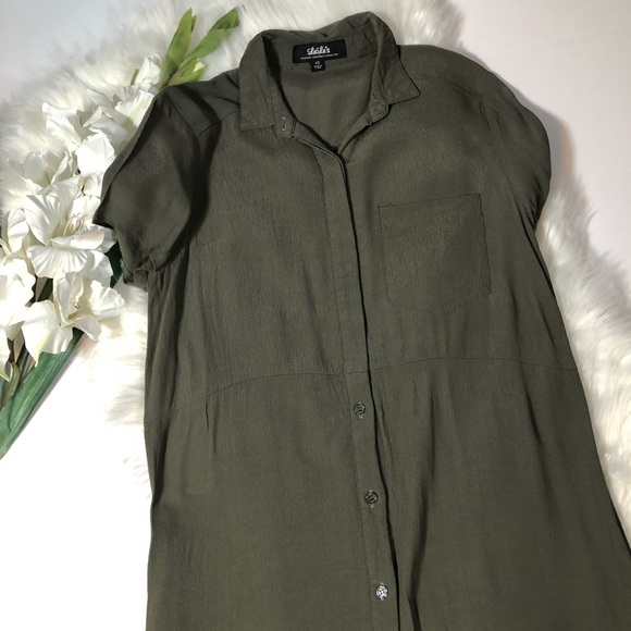 Lulu’s Army Green Button Dress - Picture 1 of 8